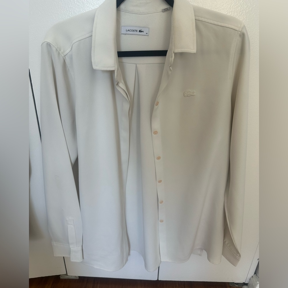Lacoste Women's Wrinkle Free Off White Button Down Shirt